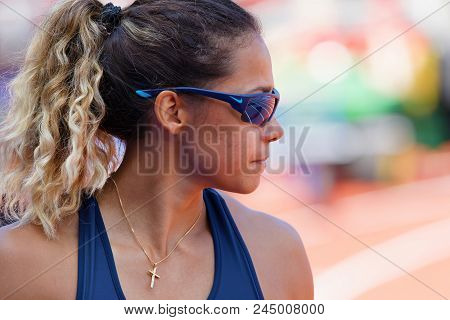 Stockholm, Sweden - Jun 10, 2018: Closeup Of Angelica Bengtsson Preparing In The Pole Vault Competit