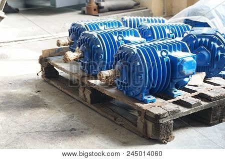 Electro Motors Blue In Stock. Warehouse For New Engines