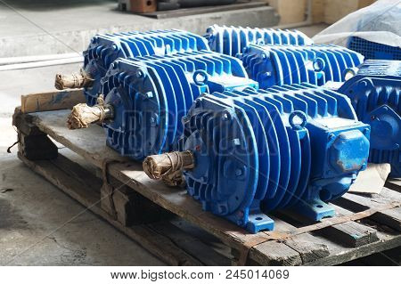 Electro Motors Blue In Stock. Warehouse For New Engines
