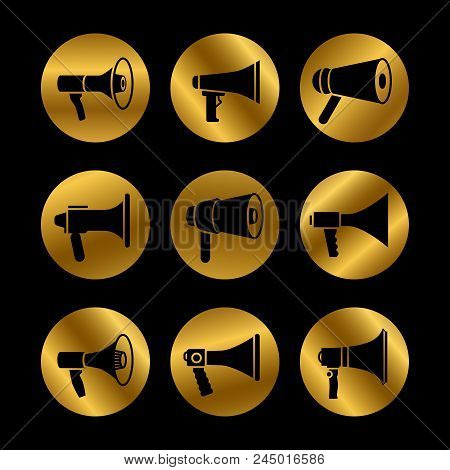 Black Silhouette Megaphone, Announcement, Loudspeaker, Vector Icons Isolated Illustration