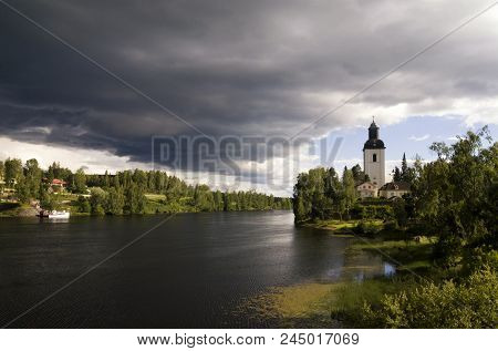 Church In The Swedish Town Jarvso On The Banks Of The River Ljusnan