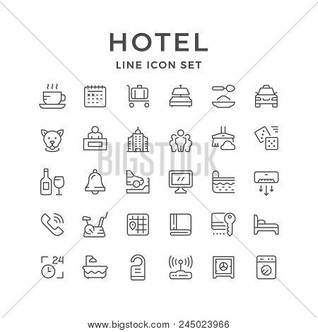 Set Line Icons Of Hotel Isolated On White. Vector Illustration