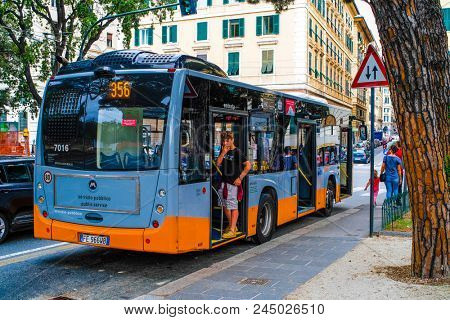 Genoa, Italy - June, 12, 2018: Bus station in Genoa, Italy