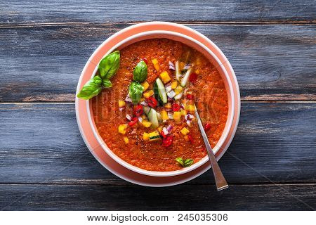 Traditional Spanish Andalusian Tomato Cream Soup - Salmorejo. Sa