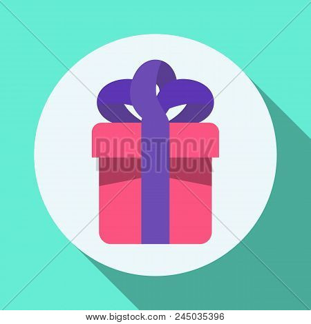 Vector Flat Colorful Gift Box Icon With Baw