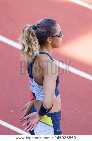 Stockholm, Sweden - Jun 10, 2018: Closeup Of Angelica Bengtsson Preparing In The Pole Vault Competit