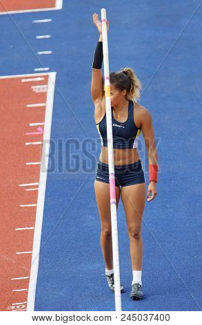 Stockholm, Sweden - Jun 10, 2018: Angelica Bengtsson Preparing In The Pole Vault Competition In Iaaf