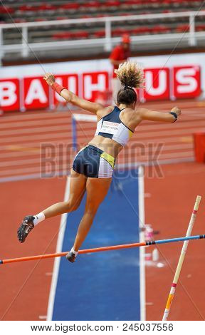Stockholm, Sweden - Jun 10, 2018: Angelica Bengtsson Jumping In The Pole Vault Competition In Iaaf D