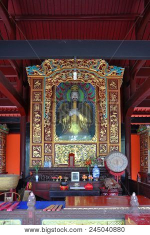 Mount Qingcheng, Sichuan, China - Jun. 21, 2012: Donghua Dijun Statue In Donghua Hall In Mount Qingc