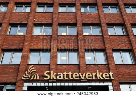 Solna, Sweden - August 31, 2016: Exterior View Ofthe The Swedish Tax Agency Head Office Located At T