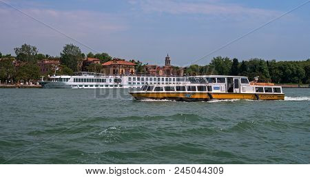 Venice, Italy - 07 May 2018: River Cruise Ship River Countess By Croisi Europe In Venice. The Ship I