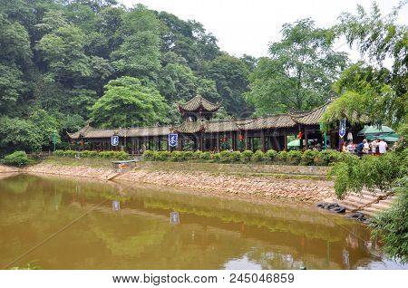 Mount Qingcheng, Sichuan, China - Jun. 21, 2012: Corridor Besides Yuecheng Lake In Mount Qingcheng S