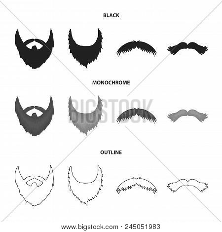 Mustache And Beard, Hairstyles Black, Monochrome, Outline Icons In Set Collection For Design. Stylis