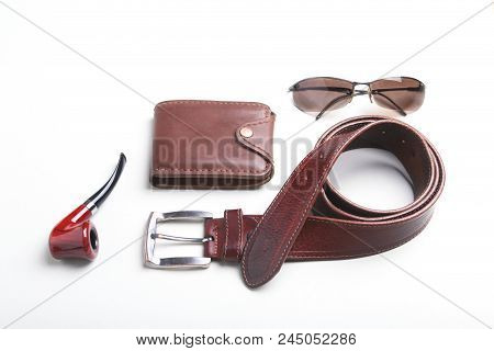 Men's Accessories For Business And Rekreation. A Professional Studio Photograph Of Men's Business Ac