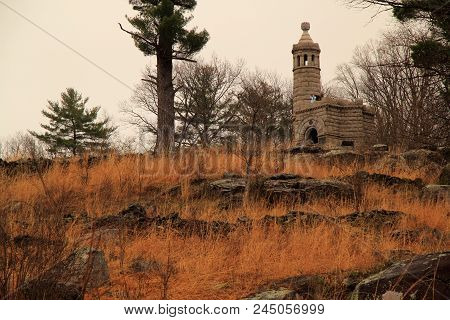 Gettysburg, Pa - April 15: The 12th & 44th New York Volunteers Monument At Little Round Top Is One O