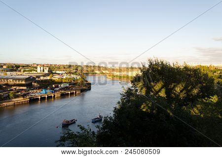 Elevated View Looking East Down The River Wear From The Pedestrian Walkway Of The Queen Alexandra Br
