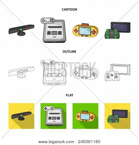 Game And Tv Set-top Box Cartoon, Outline, Flat Icons In Set Collection For Design.game Gadgets Vecto