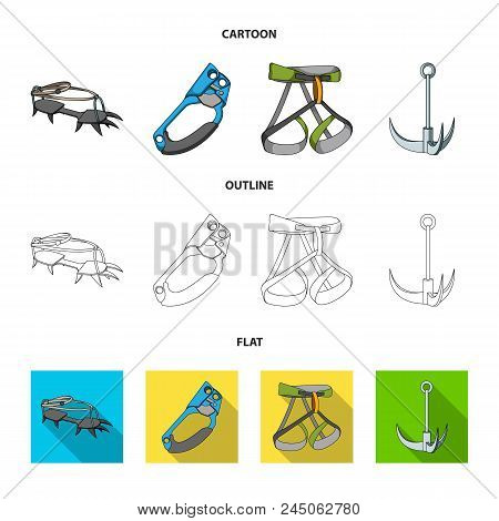 Hook, Mountaineer Harness, Insurance And Other Equipment.mountaineering Set Collection Icons In Cart