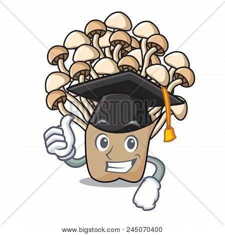 Graduation Enoki Mushroom Character Cartoon Vector Illustration