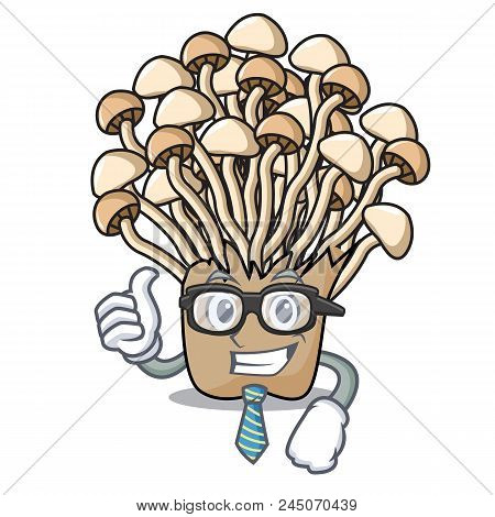 Businessman Enoki Mushroom Character Cartoon Vector Illustration