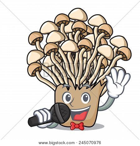 Singing Enoki Mushroom Mascot Cartoon Vector Illustration