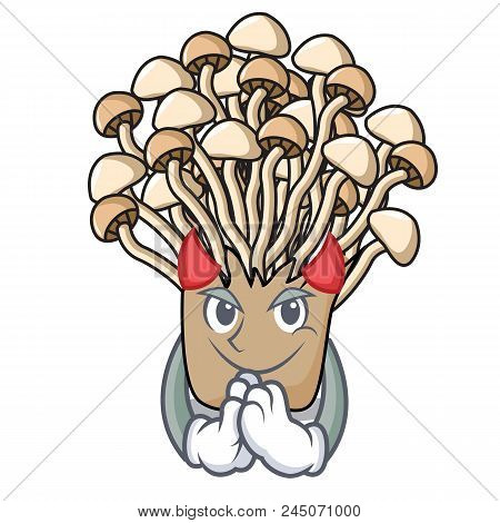 Devil Enoki Mushroom Mascot Cartoon Vector Illustration