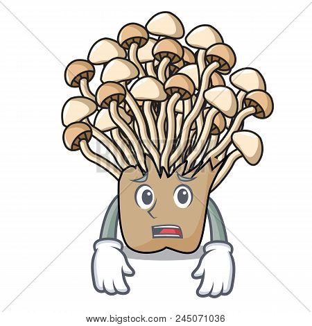 Afraid Enoki Mushroom Mascot Cartoon Vector Illustration
