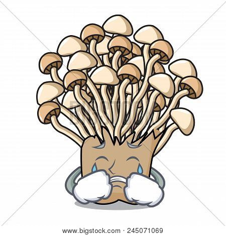 Crying Enoki Mushroom Mascot Cartoon Vector Illustration