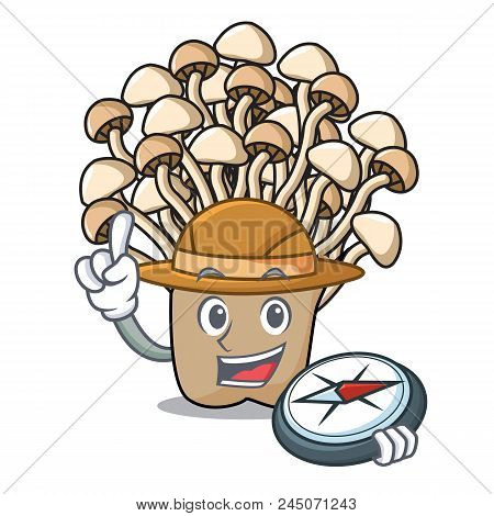 Explorer Enoki Mushroom Mascot Cartoon Vector Illustration