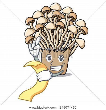 With Menu Enoki Mushroom Mascot Cartoon Vector Illustration