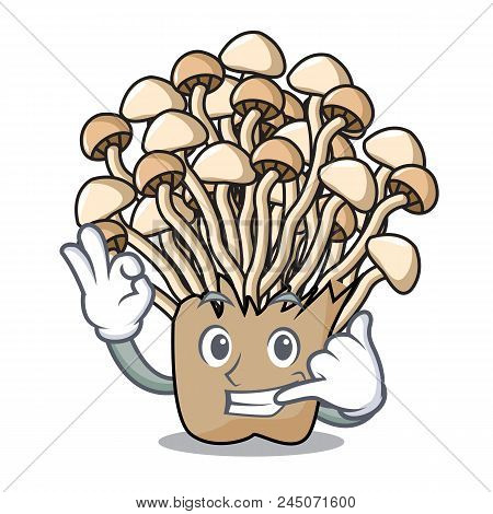 Call Me Enoki Mushroom Mascot Cartoon Vector Illustration