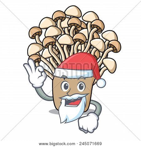 Santa Enoki Mushroom Mascot Cartoon Vector Illustration
