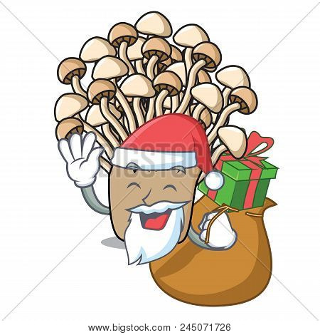 Santa With Gift Enoki Mushroom Mascot Cartoon Vector Illustration