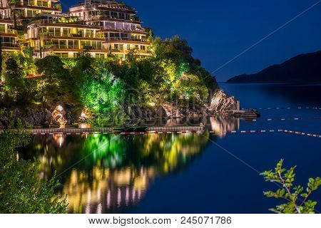 Picturesque Night Embankment On The Adriatic Coast.