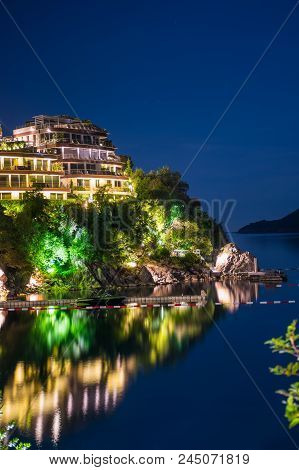 Picturesque Night Embankment On The Adriatic Coast.