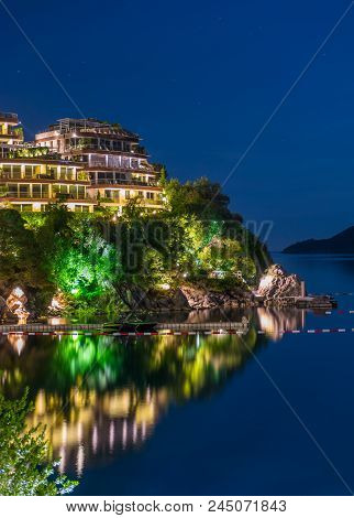 Picturesque Night Embankment On The Adriatic Coast.