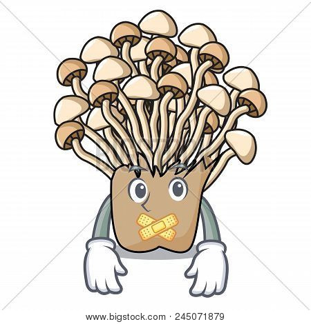 Silent Enoki Mushroom Mascot Cartoon Vector Illustration