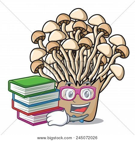 Student With Book Enoki Mushroom Mascot Cartoon Vector Illustration