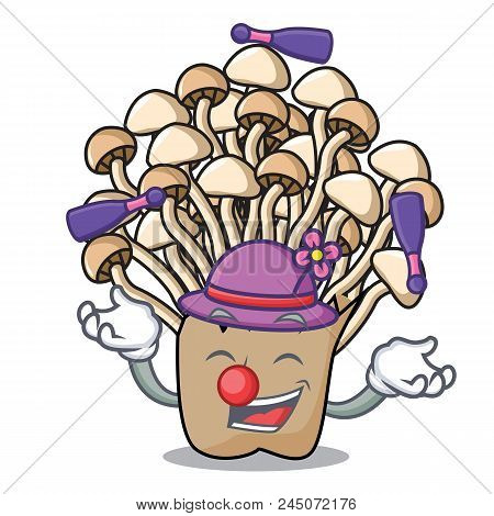 Juggling Enoki Mushroom Mascot Cartoon Vector Illustration