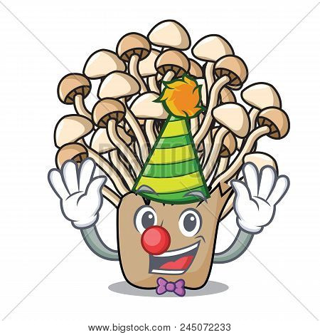 Clown Enoki Mushroom Mascot Cartoon Vector Illustration