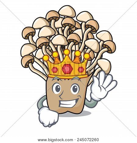 King Enoki Mushroom Mascot Cartoon Vector Illustration