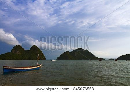 Beach Bang Boet With Rain And Small Island At Chumphon Province,thailand Is Famous For Travel