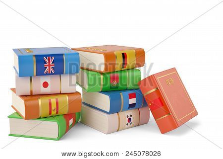 Foreign Languages Learn And Translate Education Concept Books With Covers In Colors Of National 3D I