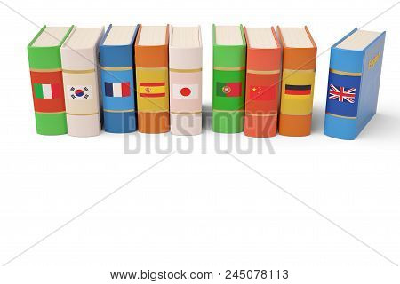 Foreign Languages Learn And Translate Education Concept Books With Covers In Colors Of National 3D I