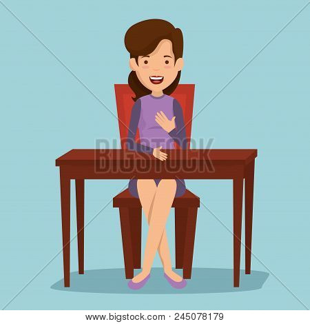 Woman In The Dinning Room Vector Illustration Design