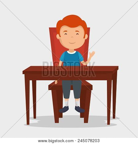 Little Boy In The Dinning Room Vector Illustration Design