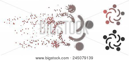 Vector People Unity Icon In Sparkle, Dotted Halftone And Undamaged Entire Variants. Disintegration E
