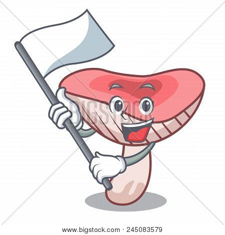 With Flag Russule Mushroom Mascot Cartoon Vector Illustration