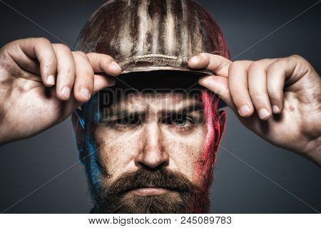 Architect, Worker, Engineer, Builder On Construction Site. Portrait Of Handsome Engineer. Industrial