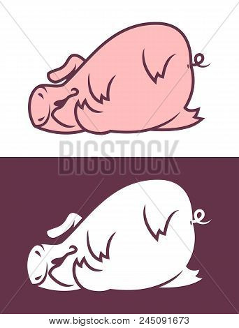 Funny Sleeping Pig With Short Legs. Cute Piggy Character.